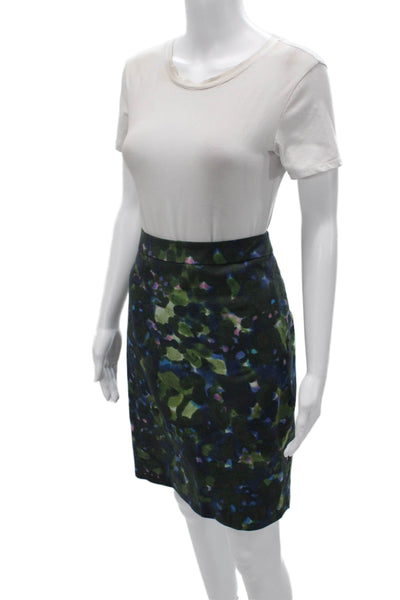 J Crew Women Pencil Skirt Dark Blue Camo Cotton Spandex Petite Size 8