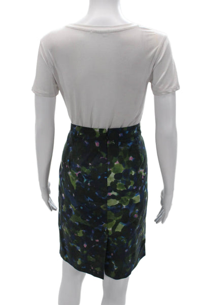 J Crew Women Pencil Skirt Dark Blue Camo Cotton Spandex Petite Size 8