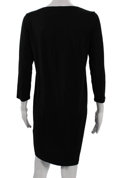 Eileen Fisher Womens Black Shift Dress V-Neck 3/4 Sleeve Tencel Size PS