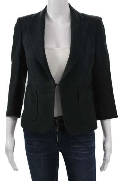 Maje Womens Black V Neck Designer Blazer 3/4 Sleeve Cotton Viscose Size 36