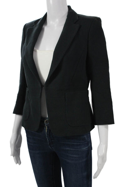 Maje Womens Black V Neck Designer Blazer 3/4 Sleeve Cotton Viscose Size 36
