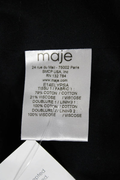 Maje Womens Black V Neck Designer Blazer 3/4 Sleeve Cotton Viscose Size 36