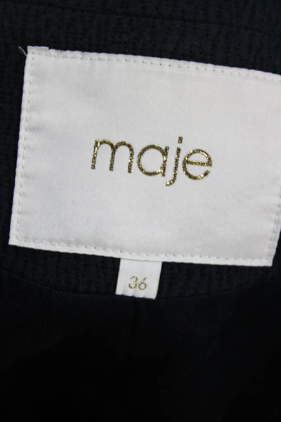 Maje Womens Black V Neck Designer Blazer 3/4 Sleeve Cotton Viscose Size 36