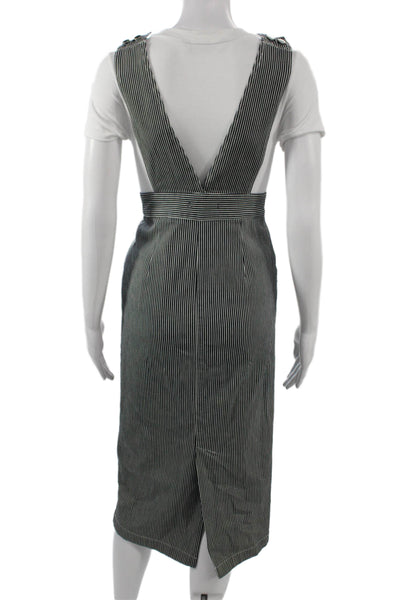 Maje Women Black Striped Overall Dress Button Front Cotton Elastane Size 34