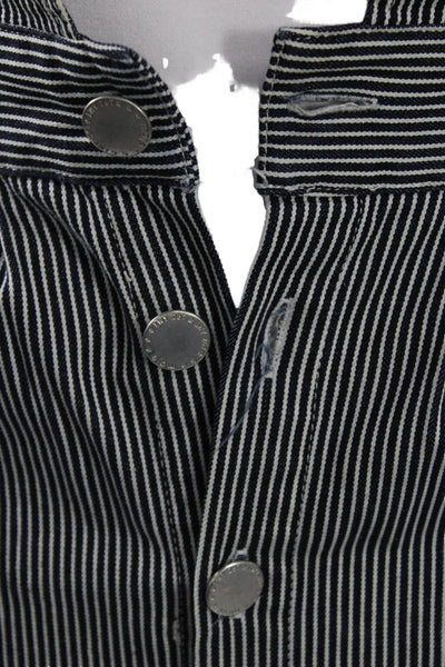 Maje Women Black Striped Overall Dress Button Front Cotton Elastane Size 34