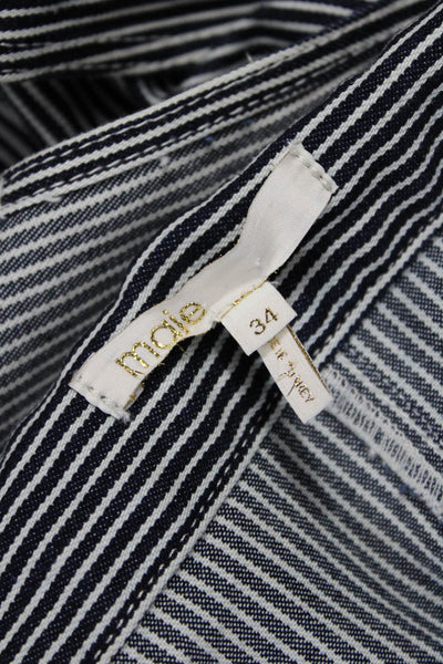 Maje Women Black Striped Overall Dress Button Front Cotton Elastane Size 34