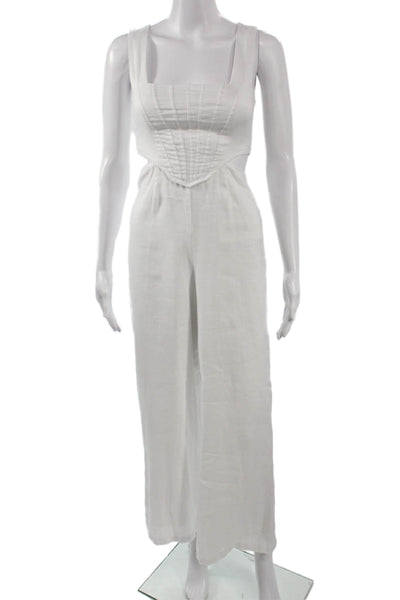 Dissh Womens Jumpsuit White Linen Square Neck Sleeveless Inseam 27in Size 2