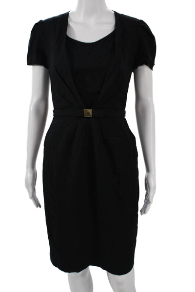 Gerard Darel Womens Sheath Dress Black Round Neck Knee Length Size 36