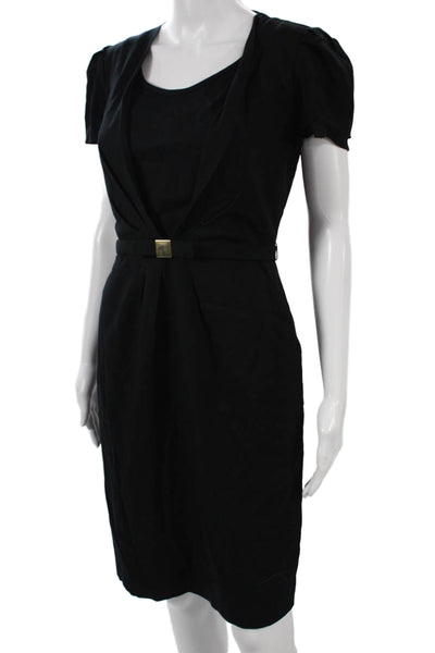 Gerard Darel Womens Sheath Dress Black Round Neck Knee Length Size 36