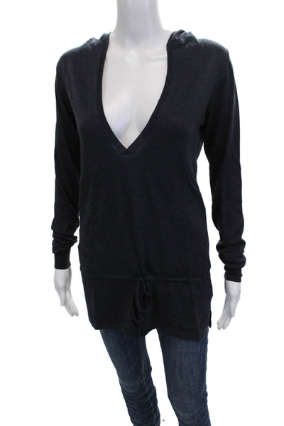 Theory Women Tunic Hoodie Dark Blue 100% Wool Long Sleeve Size M