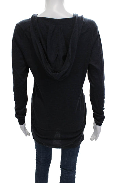 Theory Women Tunic Hoodie Dark Blue 100% Wool Long Sleeve Size M