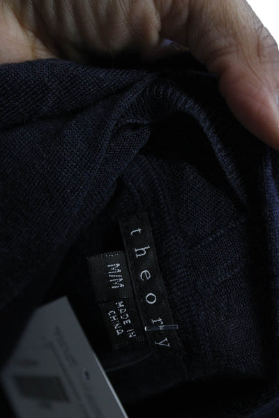 Theory Women Tunic Hoodie Dark Blue 100% Wool Long Sleeve Size M