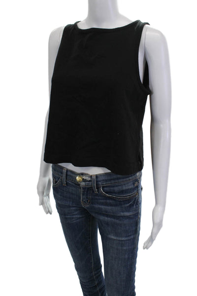 Vince Women Cropped Tank Black Nylon Crew Neck Sleeveless Size M