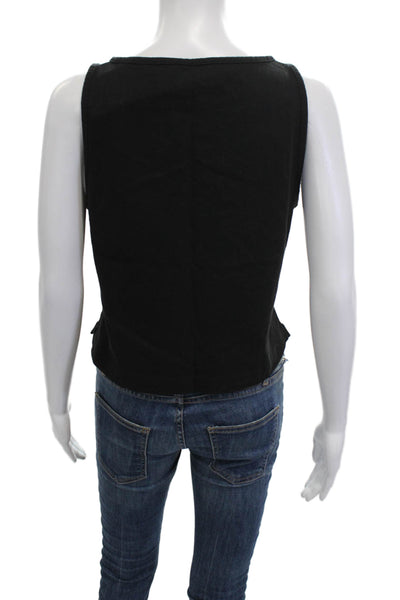 Vince Women Cropped Tank Black Nylon Crew Neck Sleeveless Size M