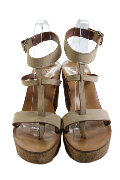 K Jacques Womens Leather Ankle Strap Platform Wedge Heels Shoes Brown Size 9