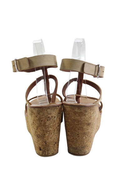K Jacques Womens Leather Ankle Strap Platform Wedge Heels Shoes Brown Size 9