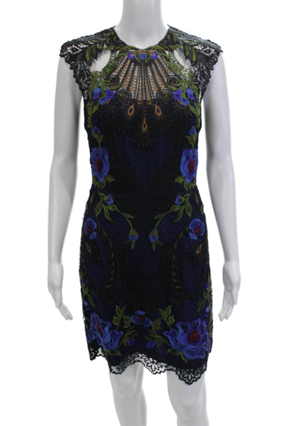 Karen Millen Women Sheath Floral High Neck Black Dress Size 4