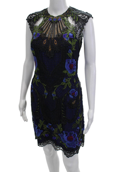 Karen Millen Women Sheath Floral High Neck Black Dress Size 4