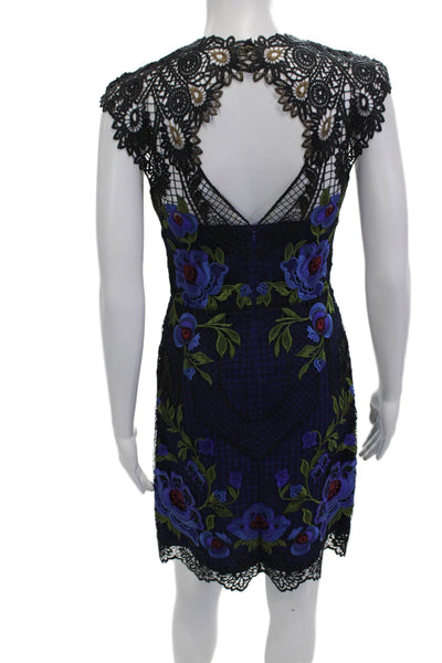 Karen Millen Women Sheath Floral High Neck Black Dress Size 4
