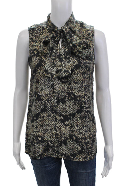Theory Womens Black Snake Print High Neck Sleeveless Silk Blouse Size XS Petite