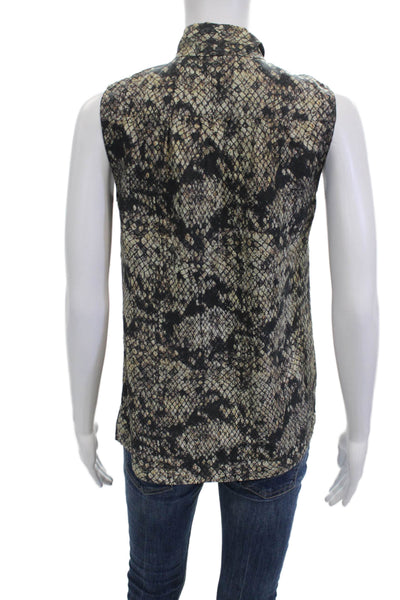 Theory Womens Black Snake Print High Neck Sleeveless Silk Blouse Size XS Petite