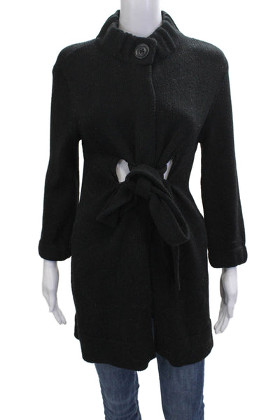 Vince Womens Black Wool Blend Coatigan High Neck Button Long Sleeve Size S
