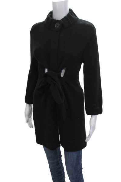 Vince Womens Black Wool Blend Coatigan High Neck Button Long Sleeve Size S
