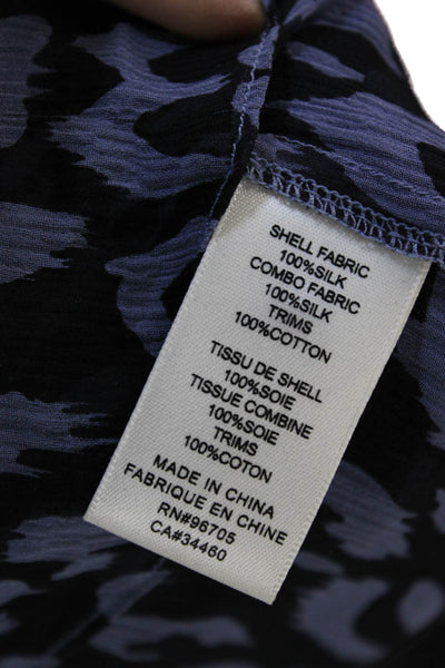 Rebecca Taylor Women Silk Leopard Crewneck Button Long Sleeve Blouse Size 0