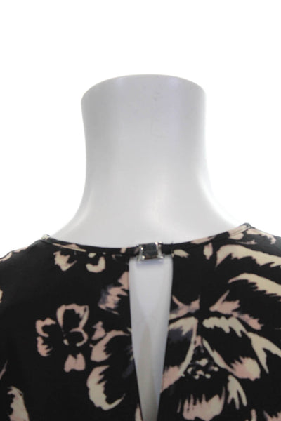 Rebecca Taylor Women Black Silk Floral Crewneck Short Sleeve Blouse Size 0
