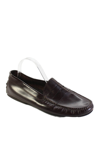 Tods Men's Round Toe Leather Slip-On Loafers Shoes Brown Size 9.5