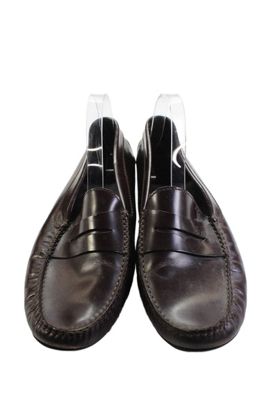 Tods Men's Round Toe Leather Slip-On Loafers Shoes Brown Size 9.5