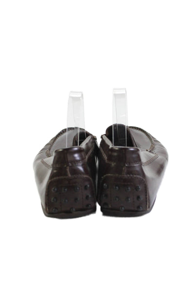 Tods Men's Round Toe Leather Slip-On Loafers Shoes Brown Size 9.5