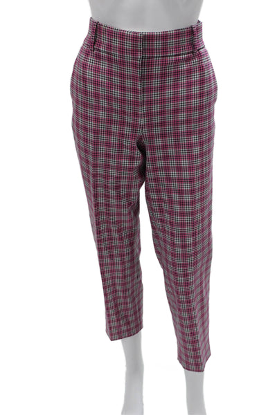 J Crew Womens Ankle Cropped Dress Pants Pink Plaid Size 8