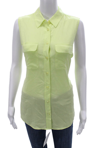 Equipment Femme Womens Yellow Silk Collared Sleeveless Blouse Button Up Size M