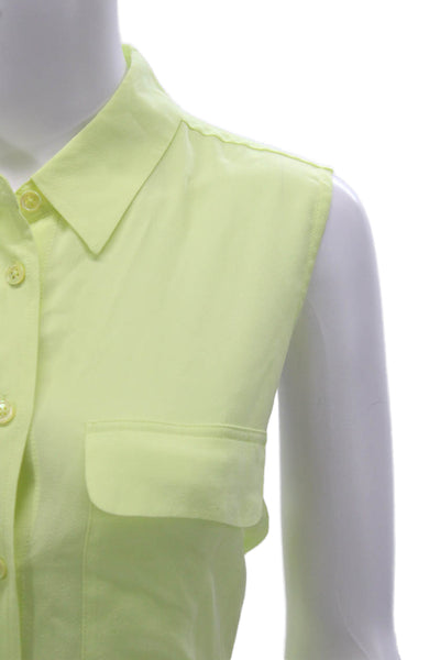Equipment Femme Womens Yellow Silk Collared Sleeveless Blouse Button Up Size M