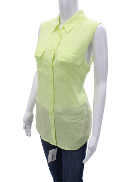 Equipment Femme Womens Yellow Silk Collared Sleeveless Blouse Button Up Size M