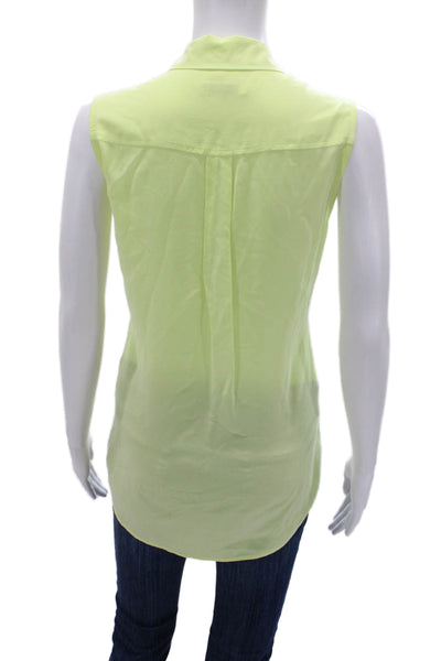 Equipment Femme Womens Yellow Silk Collared Sleeveless Blouse Button Up Size M