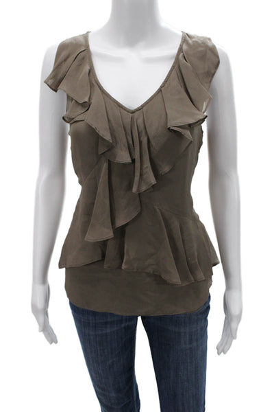 J Crew Women Silk V-Neck Sleeveless Blouse Brown Zip Size 10