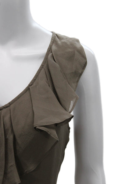 J Crew Women Silk V-Neck Sleeveless Blouse Brown Zip Size 10