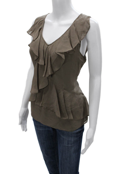 J Crew Women Silk V-Neck Sleeveless Blouse Brown Zip Size 10