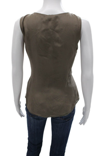 J Crew Women Silk V-Neck Sleeveless Blouse Brown Zip Size 10