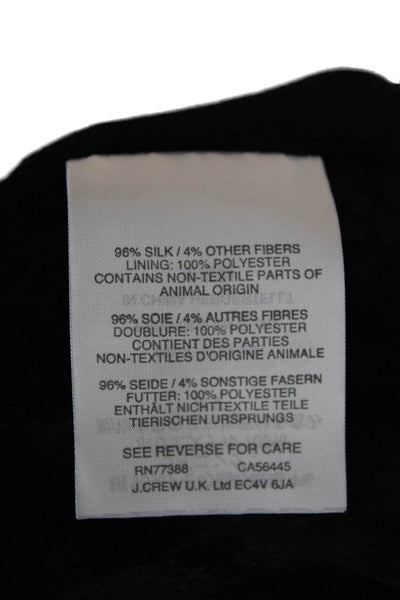 J Crew Women Black Floral Silk Short Sleeve Round Neck Button Blouse Size 10