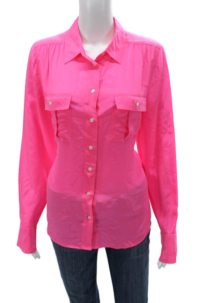 J Crew Womens Pink 100% Silk Collared Long Sleeve Button-Up Blouse Size 10