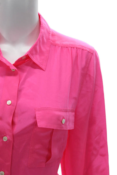 J Crew Womens Pink 100% Silk Collared Long Sleeve Button-Up Blouse Size 10