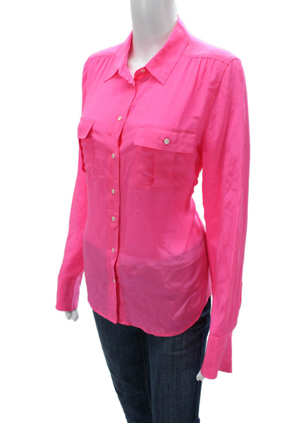 J Crew Womens Pink 100% Silk Collared Long Sleeve Button-Up Blouse Size 10