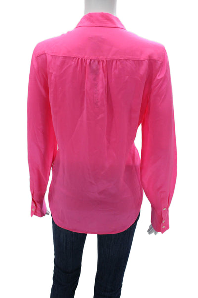 J Crew Womens Pink 100% Silk Collared Long Sleeve Button-Up Blouse Size 10