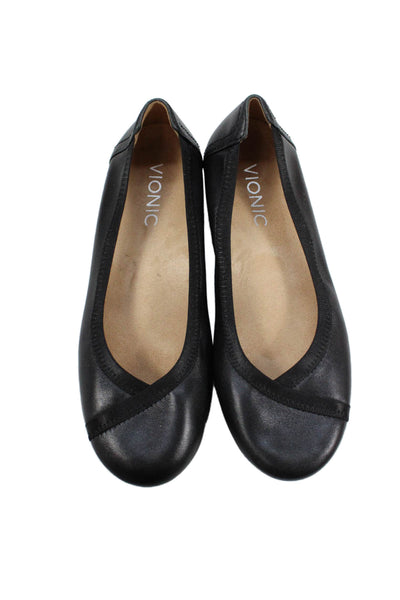 Vionic Womens Leather Spark Caroll Slip-On Ballet Flats Black Size 5