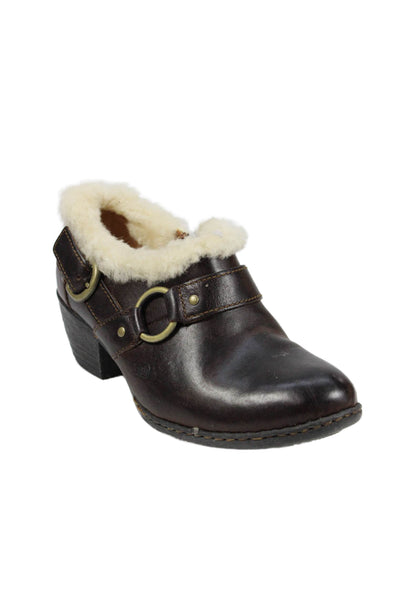 Born Concept Womens Leather Shearling Lined Ankle Booties Brown Size 6