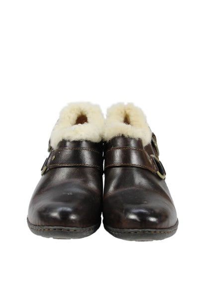 Born Concept Womens Leather Shearling Lined Ankle Booties Brown Size 6