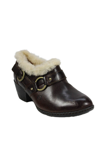 Born Concept Womens Leather Zippered Heeled Ankle Booties Brown Size 6